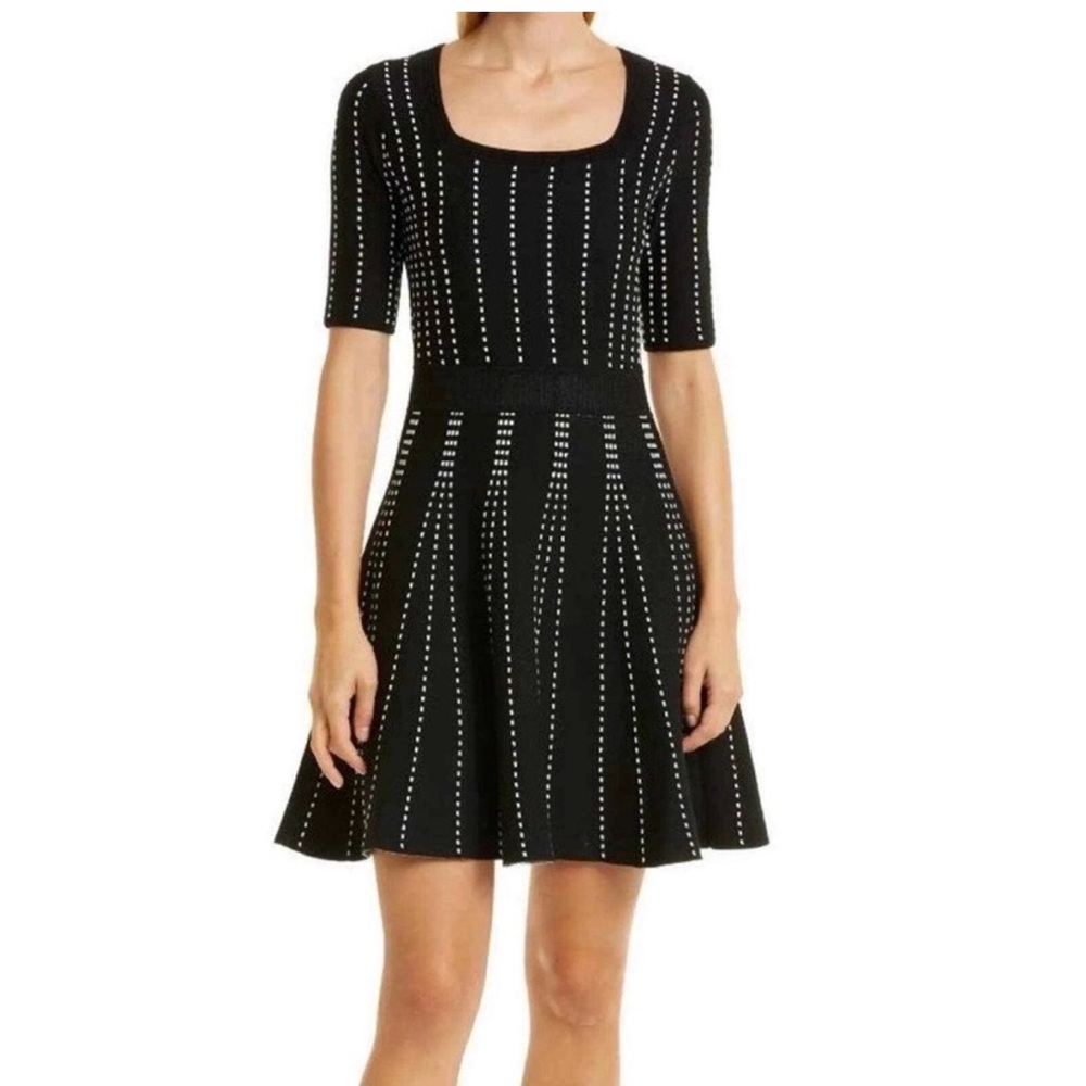 Club Monaco Short Sleeve Fit-and-Flare Knit Dress